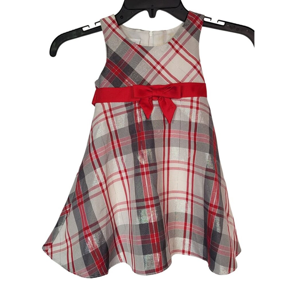 Bonnie Jean Toddler Dress Red Plaid With Bow Detail Sleeveless Size 2T Used